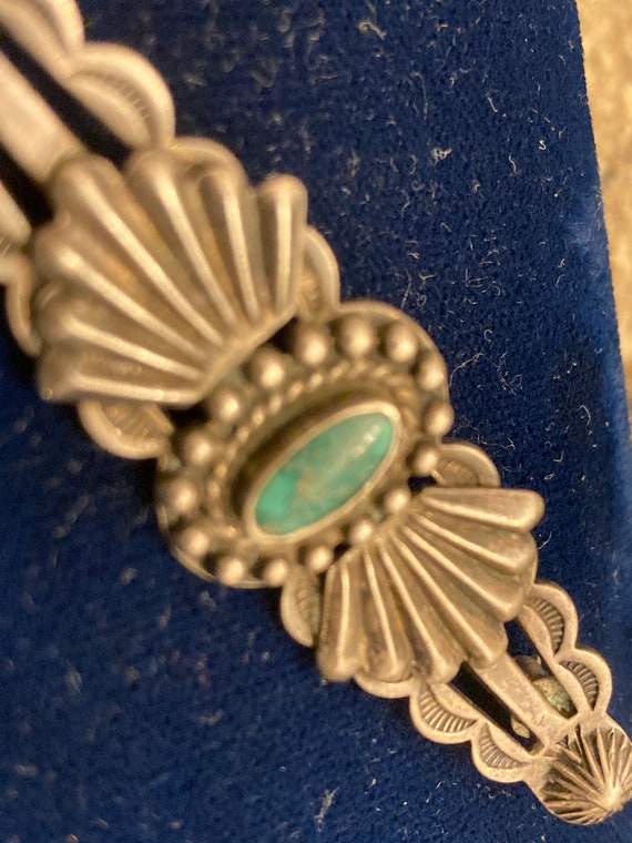 Fred Harvey sterling turquoise pin, mid century s… - image 2
