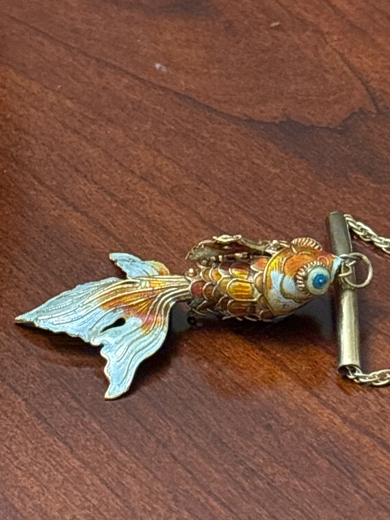 Vintage enamel  koi fish, articulated fish pendant