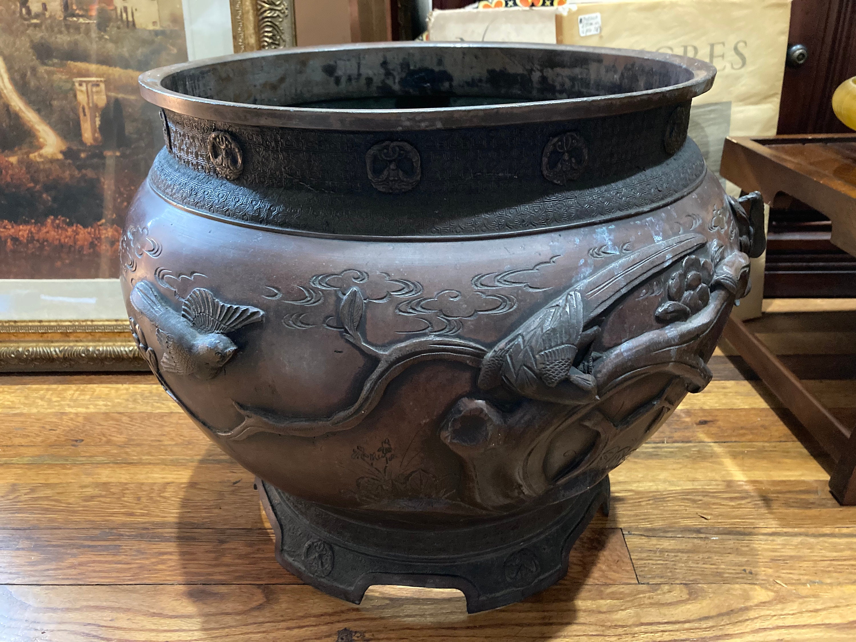 Antique bronze jardiniere, high relief birds planter, antique bronze metal Meiji, Make Offer, FLORIDA PICK up ONLY, Bronze Meiji