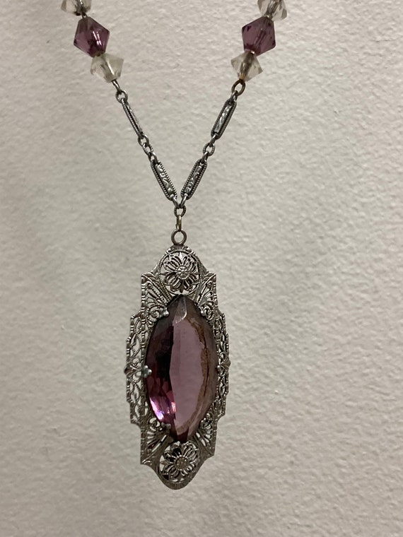 Vintage Amythest Crystal February pendant, Art Dec