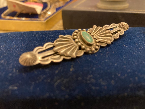 Fred Harvey sterling turquoise pin, mid century s… - image 3