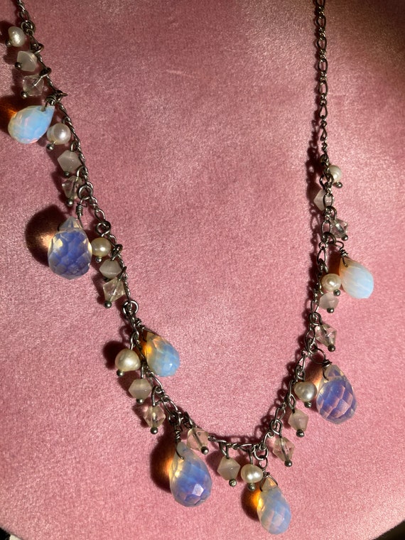 Vintage moonstone and opalescent glass beaded chai