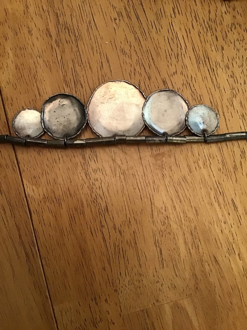 artesian abstract silver necklace Vintage industrial silver metal necklace handmade heavily chased silver necklace