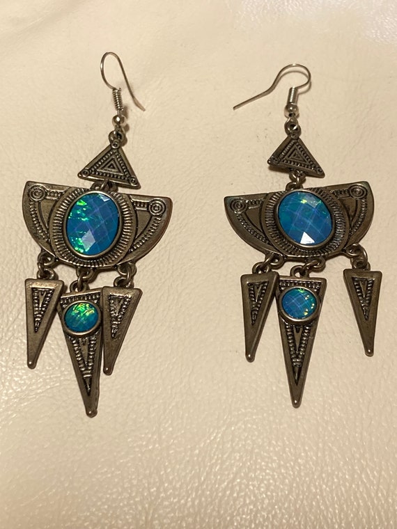 vintage art deco moonstone earrings,  silver triba