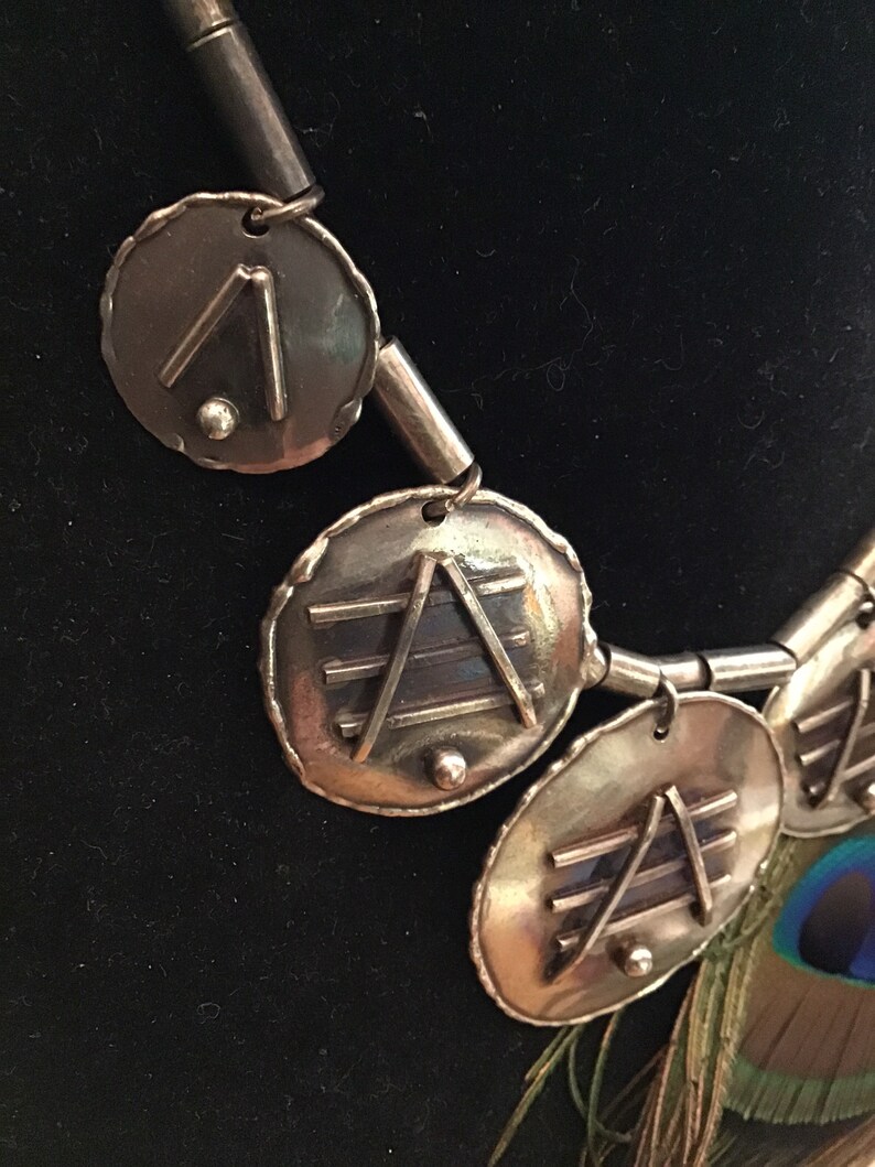 artesian abstract silver necklace Vintage industrial silver metal necklace handmade heavily chased silver necklace