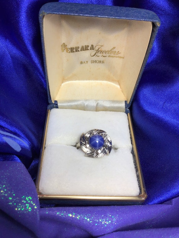 Vintage Art Deco 14K gold six point sapphire  carb