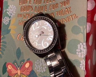 Vtg Betsy Johnson Swarvoski Watch Hinged Cuff Bracelet Vtg Betsy Johnson Cuff Bracelet Watch with Crystals main image 4