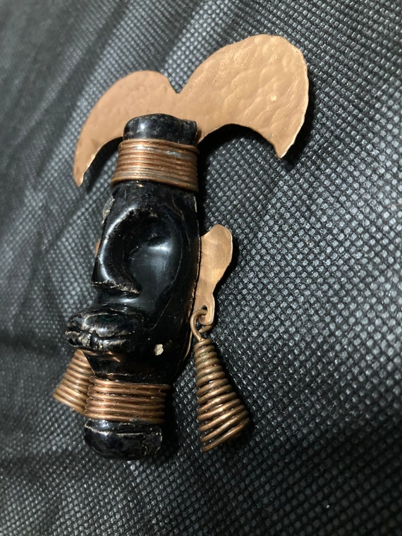 MCM rare copper ubangi tribal mask brooch, MCM Co… - image 8