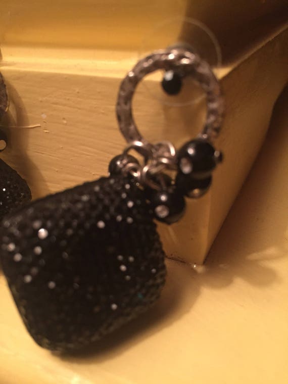 black square sparkle earrings , vintage black squ… - image 4