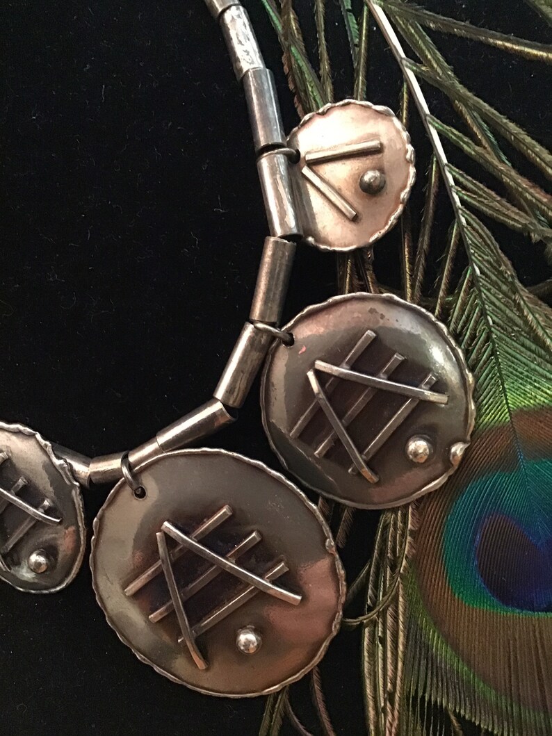 artesian abstract silver necklace Vintage industrial silver metal necklace handmade heavily chased silver necklace