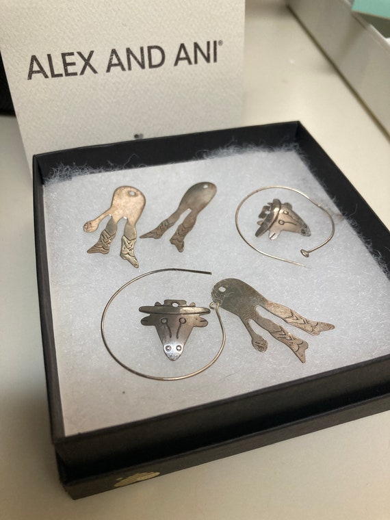 Alex and Ani 3D sterling cow hoop earrings  in box
