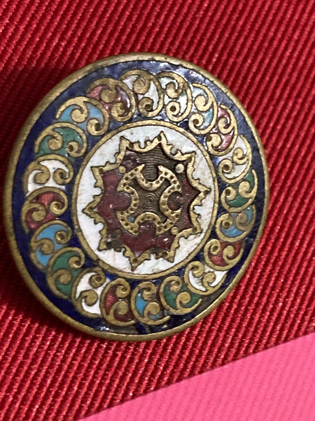Antique Champleve Enamel Tie Tack Button, Gilt Filigree Detail Work ...