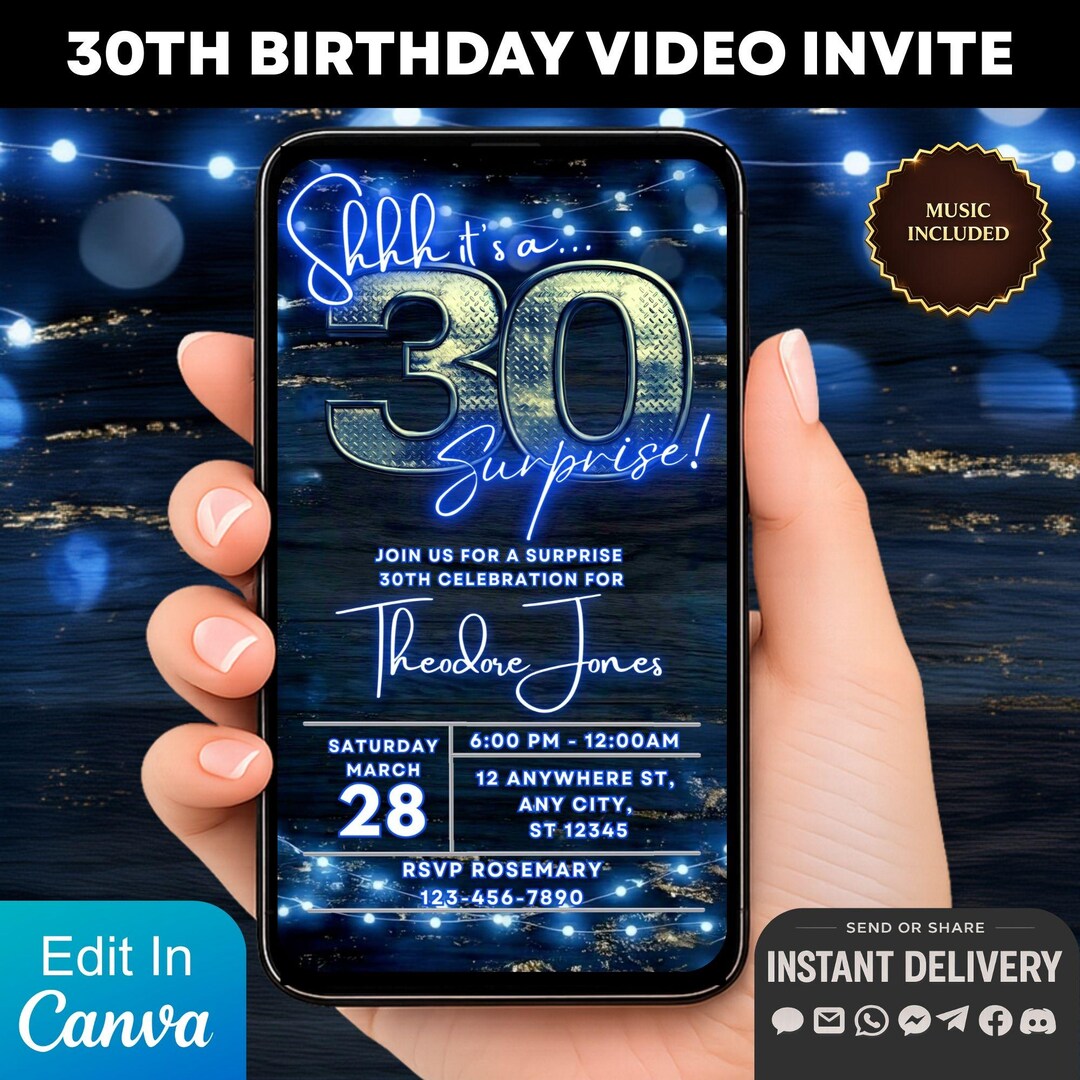 Digital Invitation Surprise 30th Birthday Animated Video Invite, 30th ...