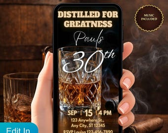 Videoinbjudan till 30-årsdag för män, animerad Whiskey Bourbon Evite, inbjudan till Dirty 30-textmeddelande, 30 år åldrad till perfektion