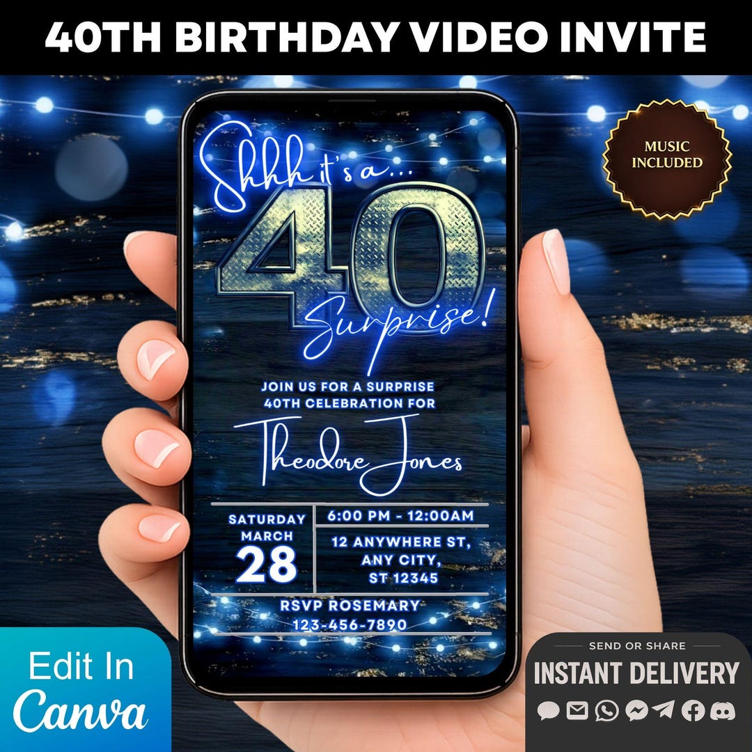 Digital Invitation Surprise 40th Birthday Animated Video Invite, 40th ...