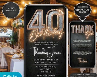 Digital inbjudan till 40-årsdagsvideo, rustikt träinbjudan, animerat textmeddelande, Canva-mall