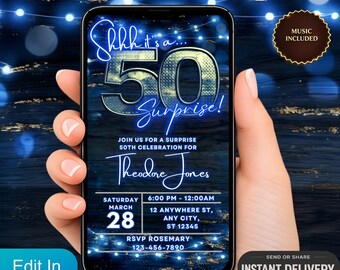 Digitale uitnodiging Surprise 50e verjaardag geanimeerde video-uitnodiging, 50e Evite, sjabloon voor uitnodiging voor sms-feestje