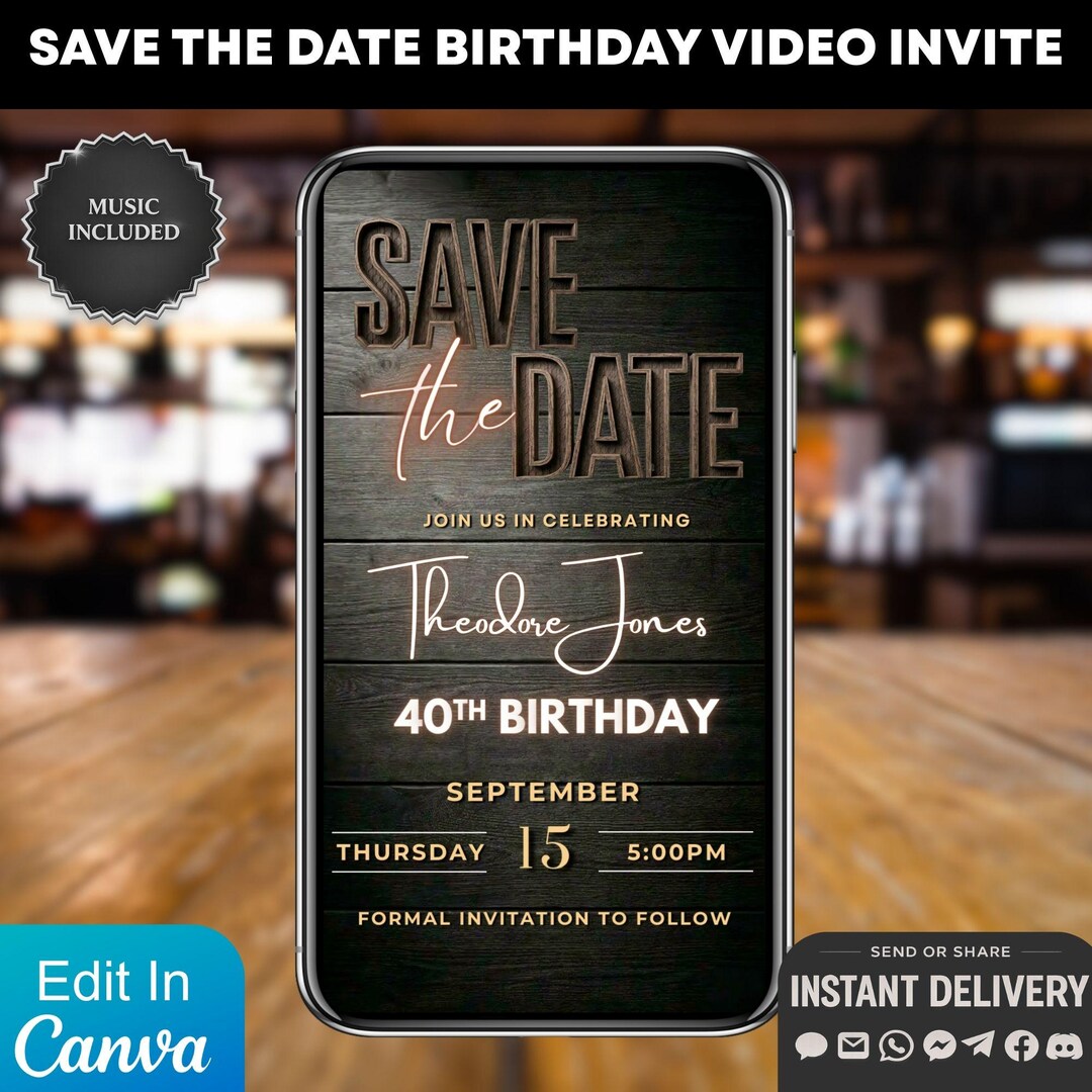 Safetalk Invitations Digital Invitation Birthday Save the Date Video Invite, Rustic Wood ...