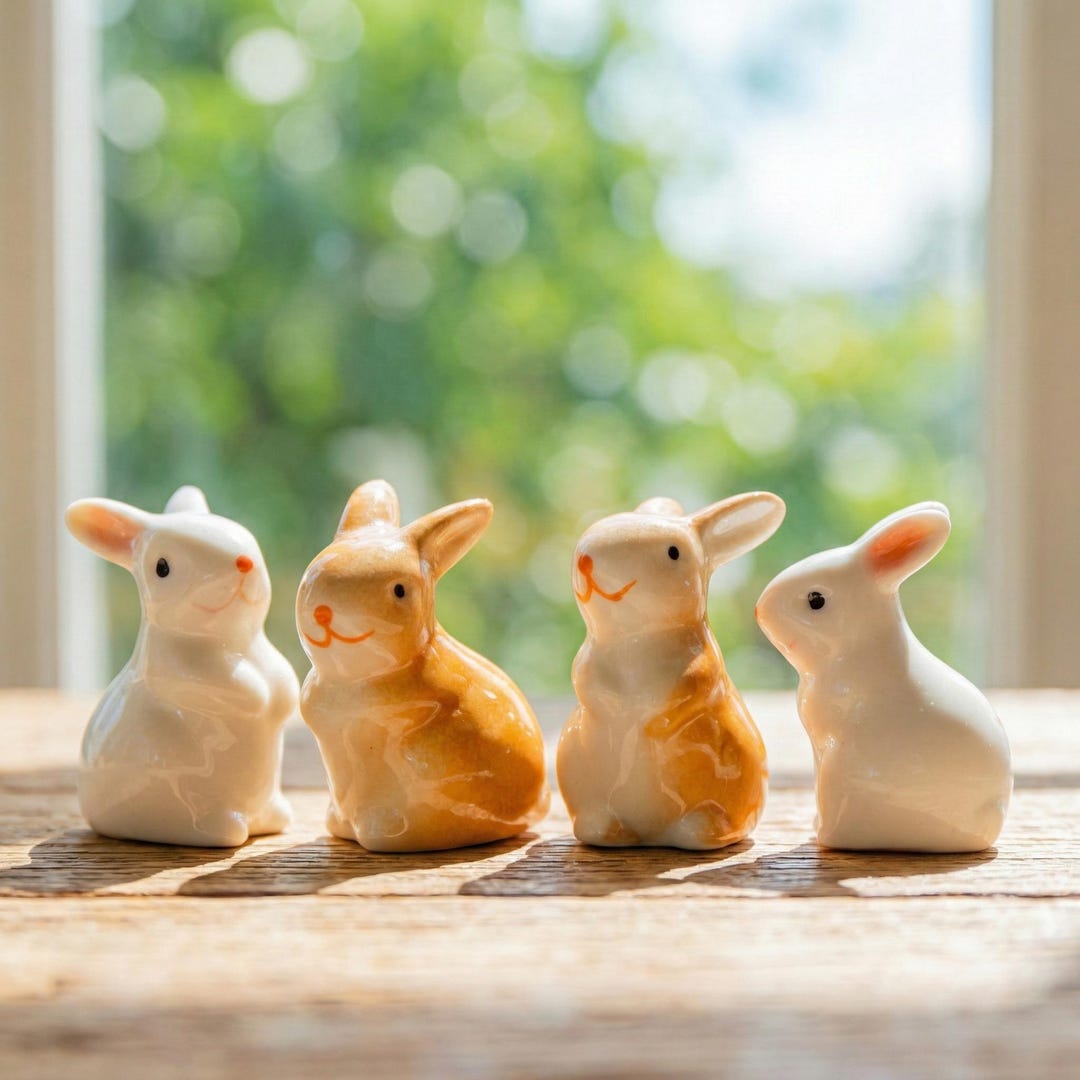 Handmade Pottery Bunny ， Tiny Rabbit Statue ，spring Easter Gift, Rustic ...