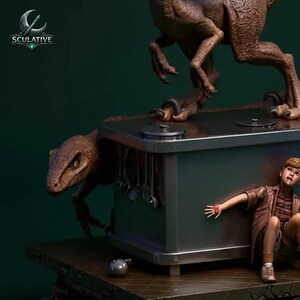 Cinematic dinosaur diorama kitchen scene digital 3D model