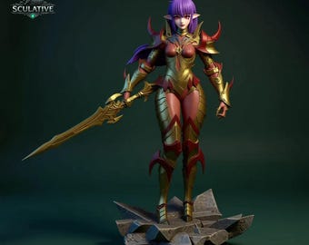Esil Radiru 3D Modell STL | Fantasy Elfen Krieger Statue | Unterstützt & Nicht unterstützt | Digitaler Download für 3D Druck