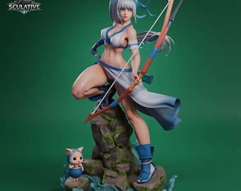 Mystic Archer Girl STL-bestand, fantasiefiguur van een vrouw voor 3D-printen, verzamelbaar harsmodel op schaal 1:6, digitale download