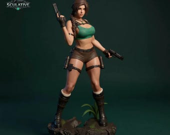 ララ・クロフト トゥームレイダー STL ファイル マルチスケール | 3D プリント像 | サポート済みおよびサポートなしの STL