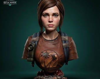エリーの胸像STLファイル（3Dプリント用）｜終末世界風レジン製胸像｜ゲームコレクターズフィギュア｜ガレージキット｜3Dプリントモデル
