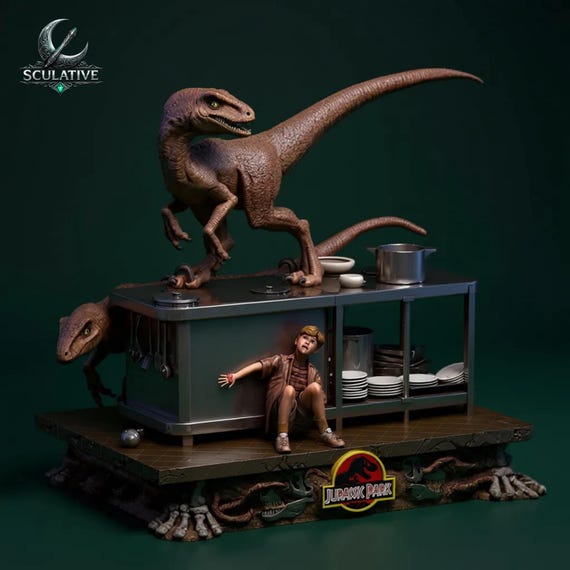 Dinosaur Kitchen Chase Scene – Iconic Movie Diorama 3D Print STL Files