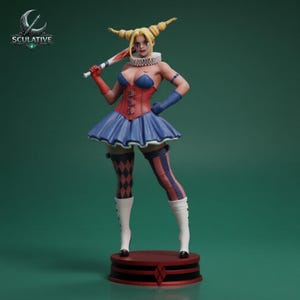 Archivo STL de la villana payasa / Estatua de bufón loco / Personaje femenino estilo cómic / Figura imprimible en 3D /