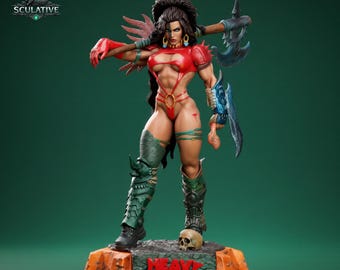 野蛮な戦士の女王の3Dプリント用STLファイル – 1/6スケールのファンタジー女性バーバリアン像 – レジン製フィギュアモデルのデジタルダウンロード