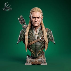 Arquivo STL para impressão 3D de busto de elfo arqueiro de fantasia, estátua de resina de busto de herói, busto colecionável.