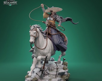 Samurai Warrior STL-bestand voor 3D-printen, fantasieharsstandbeeldmodel, gemonteerde heldfiguur, 3D-print standbeeldmodel, digitale download