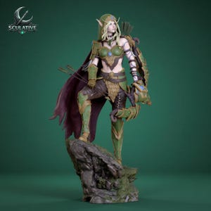 Alleria Windrunner STL-bestand voor 3D-printen – 220 mm standbeeld elfenwachter – Warcraft-figuurmodel – hars STL digitale download