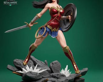 Amazon Warrior STL-bestand voor 3D-printen, fantasie-superheldenbeeldje, harsfiguur STL, verzamelbaar miniatuur, digitale download