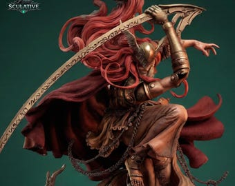 ファンタジー戦士の3Dプリント用STLファイル、女性騎士像、サポート付きおよびサポートなしレジンモデル、デジタルダウンロード