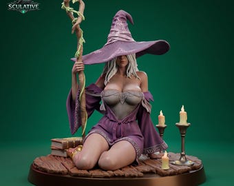 Fantasy Witch STL-Datei für 3D-Druck | Magierin Resin Statue | Fantasy Sammelfigur | Garagen-Set | 3D Druck Modell