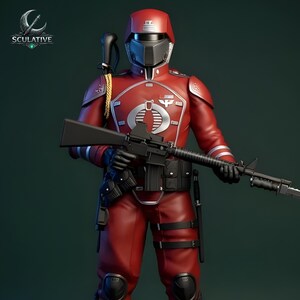 Puede incluir: Figura de acci&oacute;n de estilo militar rojo con uniforme completo, que incluye casco, guantes y botas. La figura sostiene un rifle negro con bayoneta. La figura tiene una visera negra y un emblema Cobra en el pecho. Art&iacute;culo de colecci&oacute;n.