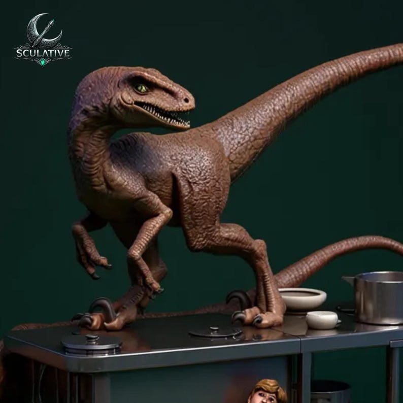 Jurassic Park velociraptor kitchen fan art resin STL