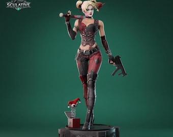 クレイジー・クラウン・ガールの3Dプリント用STLファイル – 1/6スケールの女性悪役像 – コミック風フィギュアモデル – レジンSTLデジタルダウンロード
