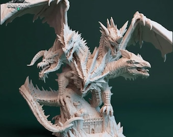 STL-standbeeld vijfkoppige draak Tiamat | Epische fantasiedrakenkoningin | 75 mm en 178 mm hars 3D-print