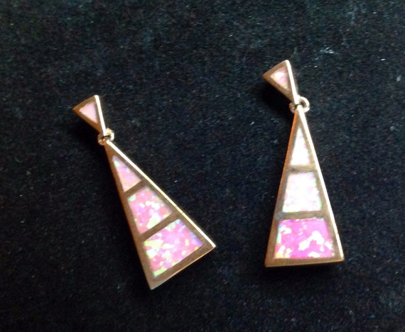 Rose gold plated sterling mosaic pink opal pierce… - image 1