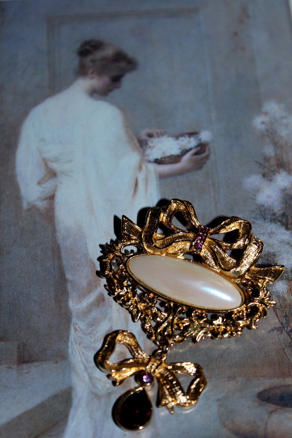 Vintage Romantic Victorian Faux Pearl & Amethyst … - image 1