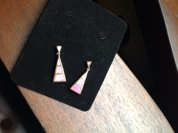 Rose gold plated sterling mosaic pink opal pierce… - image 2