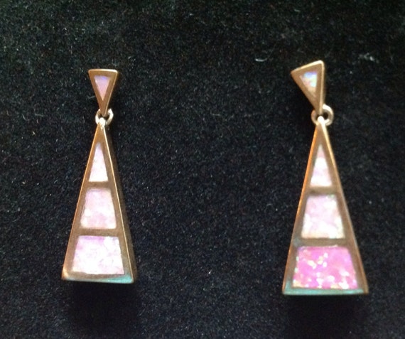 Rose gold plated sterling mosaic pink opal pierce… - image 4