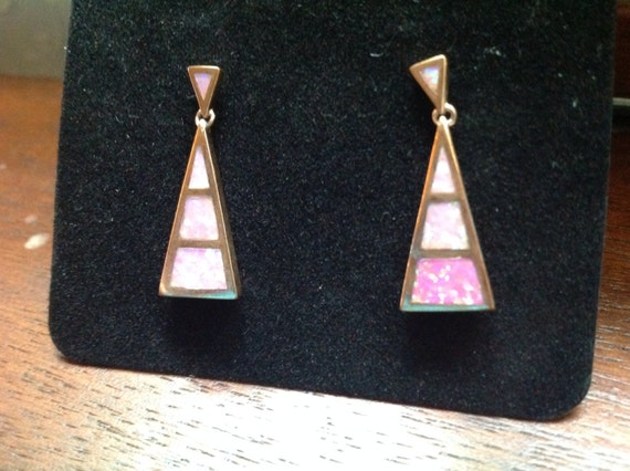Rose gold plated sterling mosaic pink opal pierce… - image 3