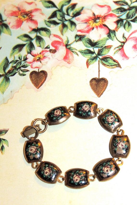 Romantic 1930's Shabby Chic Enameled Roses bracele