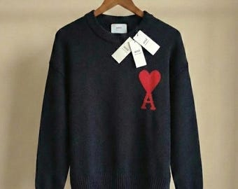 Ami Paris Heart Sweater Handmade Oversized Wool Knit KALORAFashionStudio