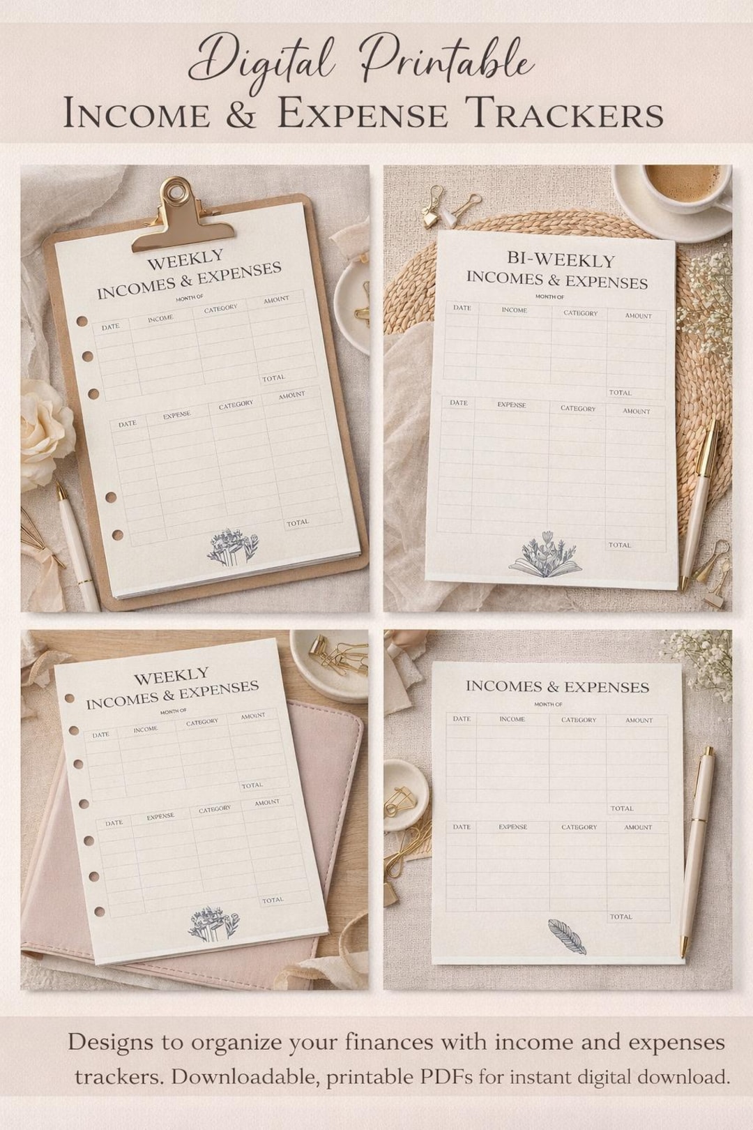 Income & Expense Tracker Bundle — Weekly, Bi-weekly and Monthly ...