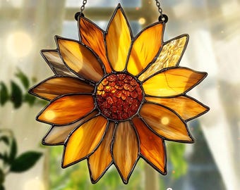 Sunflower Suncatcher, Stained Glass Style Flower Window Hanging Decor, Yellow Sun Catcher, Garden Lover Gift, Farmhouse Decor